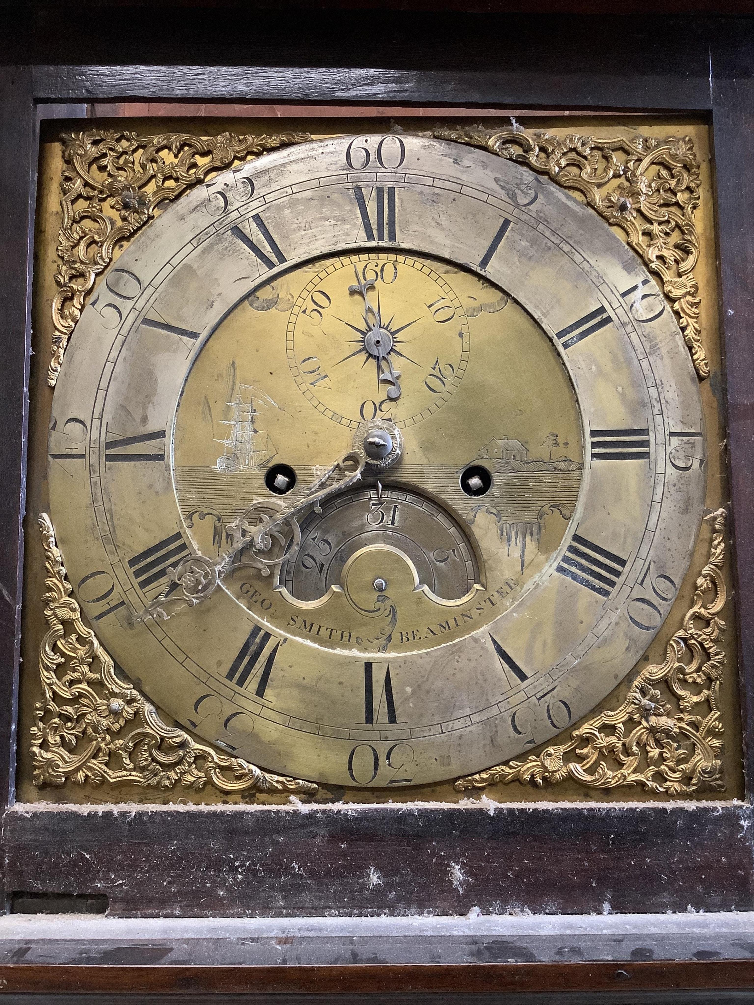 George Smith, Beaminster, a George III oak eight day longcase clock, height 199cm. Condition - fair